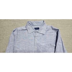 Proper Cloth Men’s Custom Blue White Striped Long‎ Sleeve Button Down Shirt